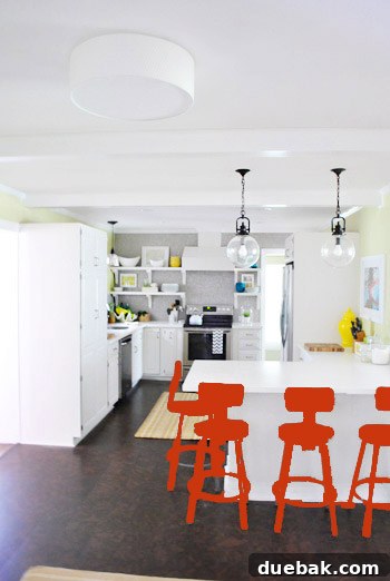 Photoshop rendering of kitchen bar stools painted in a vibrant tomato red color.