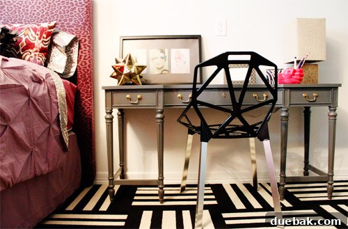 Close-up of stylish decor elements in Emily's 11-year-old girl's room