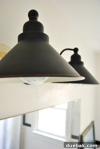Close up of new light fixture in context