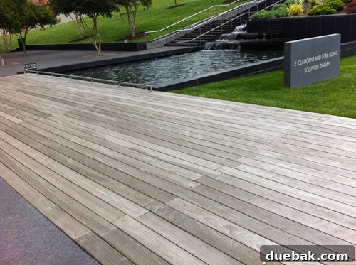 Smart Sourcing for Your Deck Project 5 An example of a modern wood decking pattern, featuring unique 'zipper-looking' seams or staggered board layout.