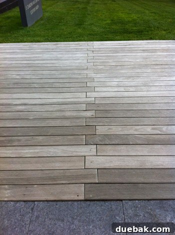 Smart Sourcing for Your Deck Project 6 Close-up of a modern wood deck design, highlighting the intricate 'zipper-looking' seams created by alternating board placement.