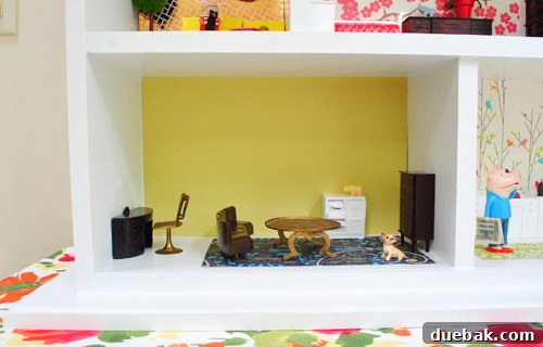 Pint-Sized Palaces: Decorating Your Dollhouse 22 Dollhouse Family Room In Lower Level Of DIY Dollhouse Build