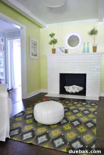 The ikat-patterned rug ultimately proved too distracting and colorful for the kitchen's aesthetic