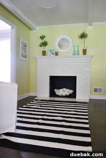 The black and white striped rug proved too visually chaotic for the kitchen