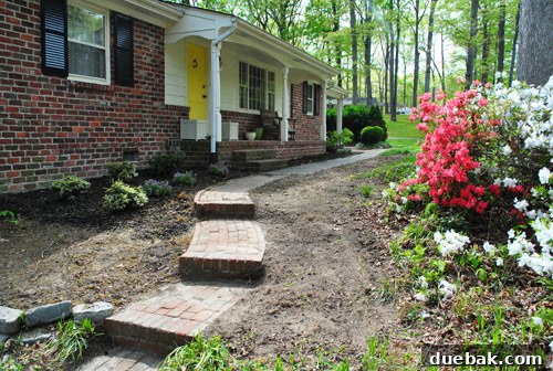 Repairing Bare Spots In Your Lawn With Seed 4 Cleared area next to the brick path, ready for grass seed