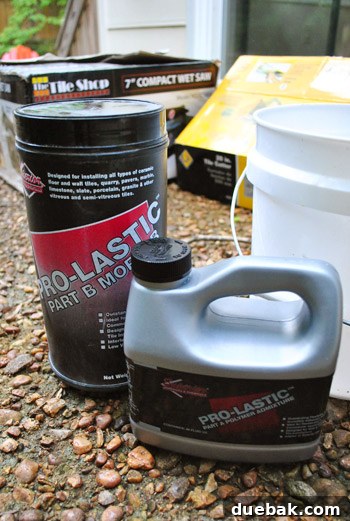Mixing thinset mortar to the ideal consistency for tile application in a bucket
