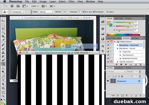 Dragging a pattern image from one Photoshop window to another to create a new layer