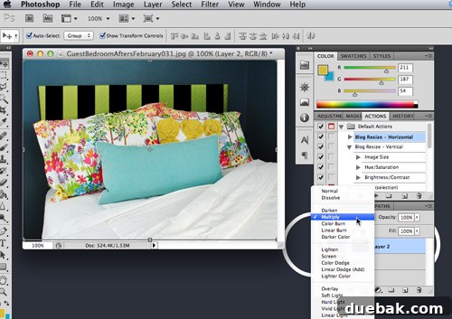 Experimenting with Photoshop's layer blending modes to achieve a natural integration of elements