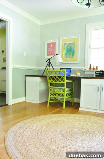 Elevating Our Home with the Right Rugs 9 Full view of the updated home office with the new round jute rug, showcasing the overall aesthetic.