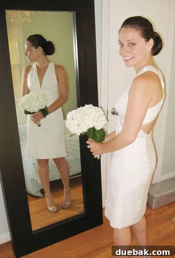 Every Year, A New Frame 20 Hydrangeas in a vase beneath the photo gallery, reminiscent of the author's wedding bouquet