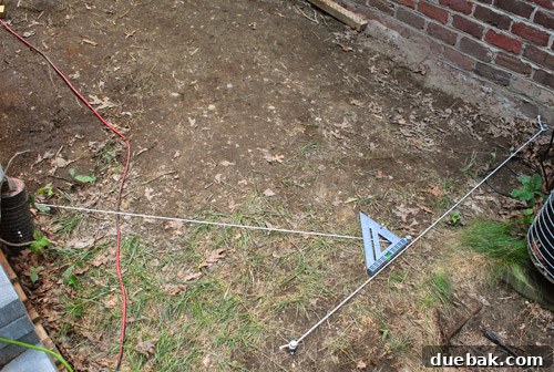 String lines marking deck post and stair layout