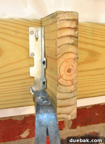 Close-up of installed joist hangers