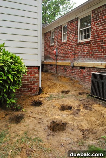 Deck footing inspection day, showing the dug holes for the footings