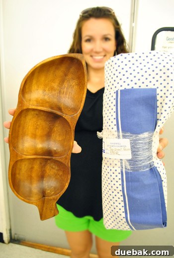 Polka dot sheet and a wooden dish