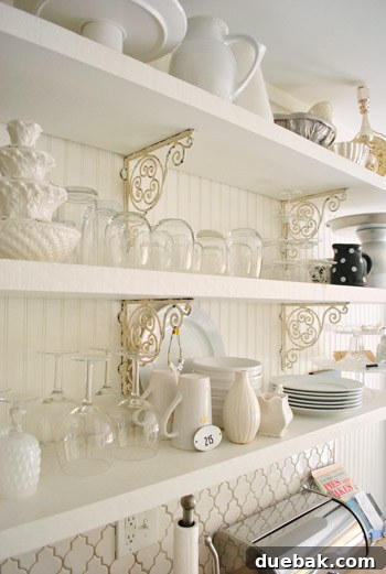 Vibrant Home Breakthrough 12 Kitchen detail showing antique shelf brackets paired with modern shaker cabinets.