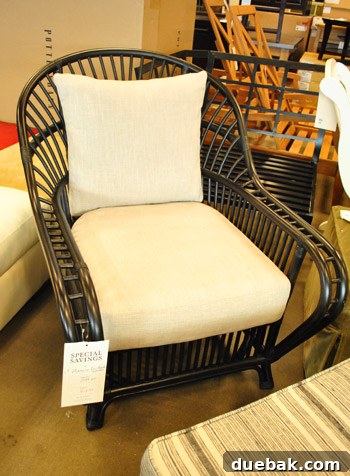 A stylish upholstered armchair, ideal for a sunroom.