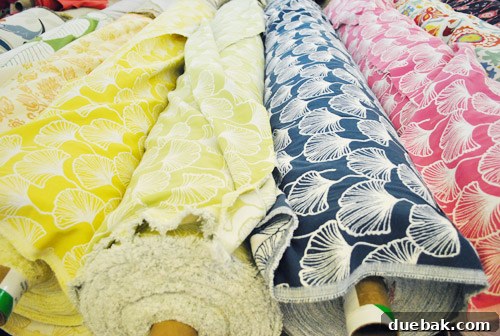 Ginkgo leaf patterned fabrics in various colors.