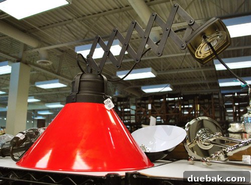 A large, red pendant light fixture.