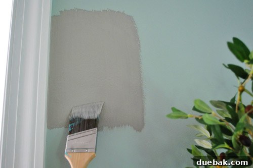 Bedroom paint swatches on wall