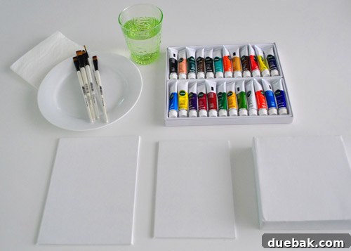 First Painting Setup - Acrylics and Small Canvases