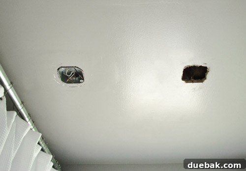 Raw progress shot of the ceiling with the new hole for the light fixture