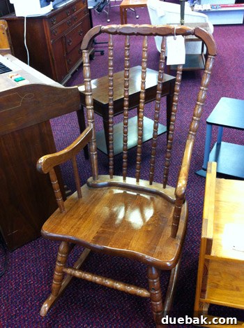 Secondhand Adventures 12 A wooden rocking chair, reminiscent of a Jenny Lind crib, priced at $25