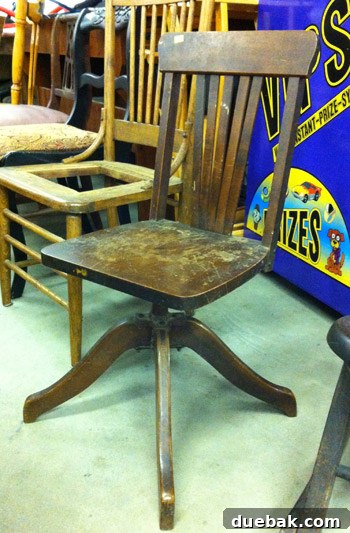 Secondhand Adventures 5 Vintage wooden chair, priced at $5, with potential for refinishing