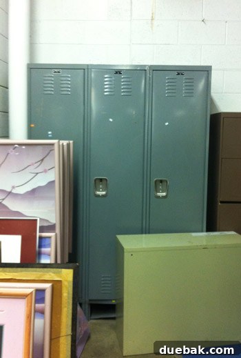 Secondhand Adventures 7 Gray metal lockers, ideal for mudroom or playroom storage