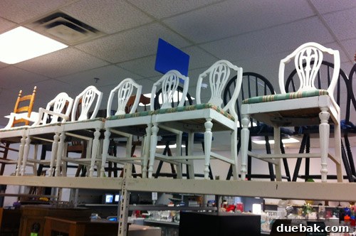 Secondhand Adventures 8 Set of six vintage dining chairs, priced at $75, with art-nouveau-ish lines