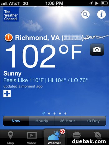Smartphone screen showing a heat advisory warning for the county