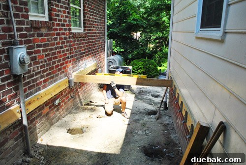 Guide strings set up to ensure proper alignment for deck posts