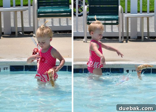 Bethany Beach Bliss: A Delaware Getaway 23 Clara focused on throwing Barbie dolls into the pool.