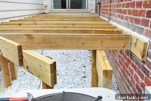 Laying the Groundwork for Your Deck 12 An open end of the deck framing, awaiting the final band board