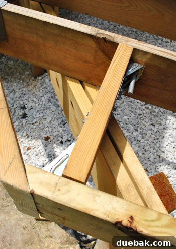 Laying the Groundwork for Your Deck 30 Additional blocking installed between joists with tension ties for a guard rail post