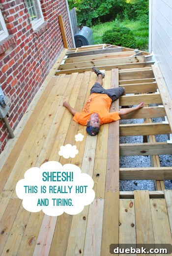 The Foundation of Your Deck 18 The author looking exhausted but satisfied after a long day of deck building.