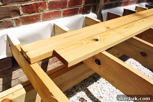 The Foundation of Your Deck 8 Deck joist framework with additional joists installed to support the zippered seam pattern.
