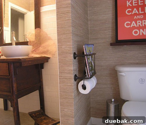 bathroom-remodel-on-a-budget-details Close-up of elegant bathroom vanity crafted from an antique altar table