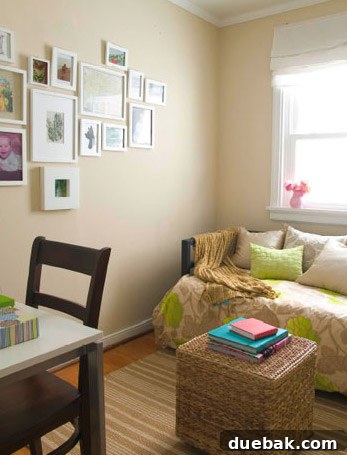 My First Home Then and Now: A Year's Perspective 12 First house spare bedroom, clean, organized with a daybed and desk.
