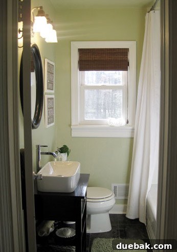 My First Home Then and Now: A Year's Perspective 23 First house main bathroom after a complete gut renovation, showing stylish fixtures and tile.