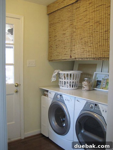 My First Home Then and Now: A Year's Perspective 31 First house laundry area with a long counter, often prone to clutter.