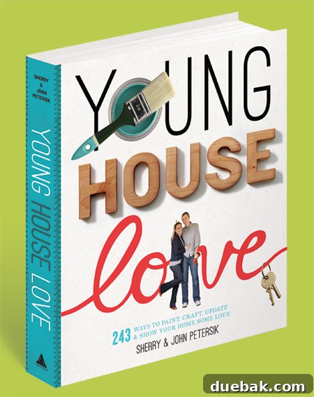The final 3D mock-up of the Young House Love home decor book cover, showing title and authors.