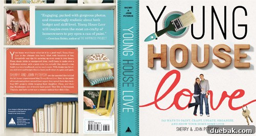 Detailed view of the Young House Love book cover, spine, and back, highlighting design elements.