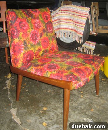 eBay Armchair Before Makeover Before shot of a vintage armchair found on eBay, featuring outdated upholstery and a classic but worn frame.