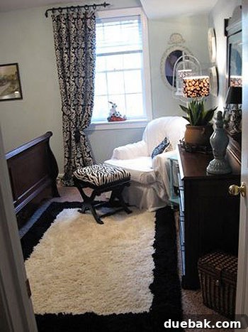 img_3143 After image of a glamorous guest room with black and white damask bedding
