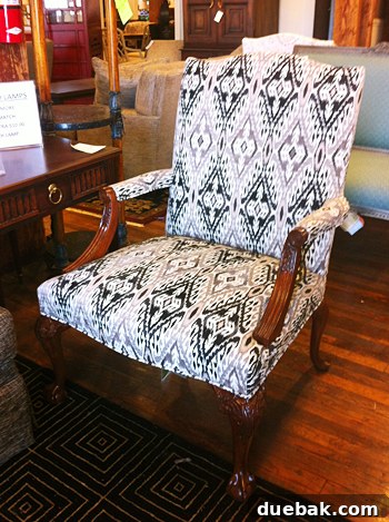 Bridge Views and Verdant Vistas 17 A chair combining traditional unpainted wood with modern graphic fabric