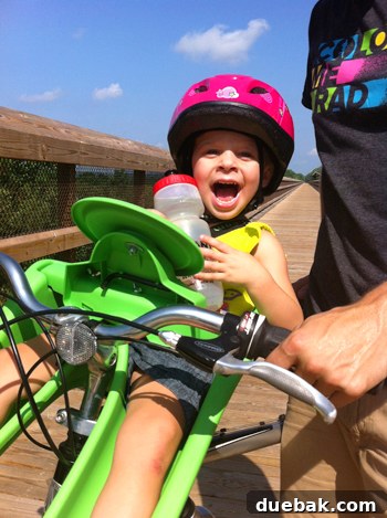Bridge Views and Verdant Vistas 10 A happy toddler in an iBert front-mounted bike seat, enjoying the ride