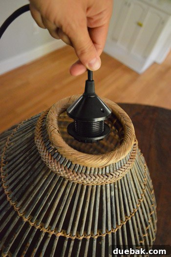 Woven Light: Create Your Own Basket Pendant 8 Basket with a small pipe plate slipping through the opening