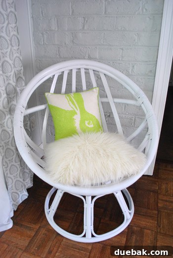 The Rise of the Egg Chair 6 The egg chair after being painted, with temporary pillows for a 'just for now' setup.