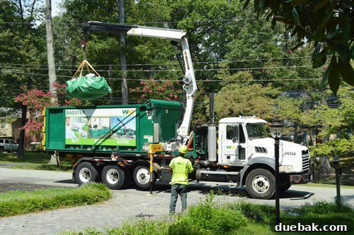 Bagster being lifted by the crane