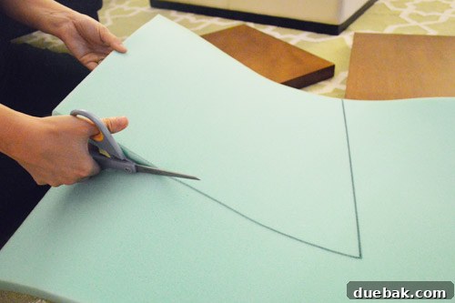 Cutting 1-inch foam to the size of the tabletop